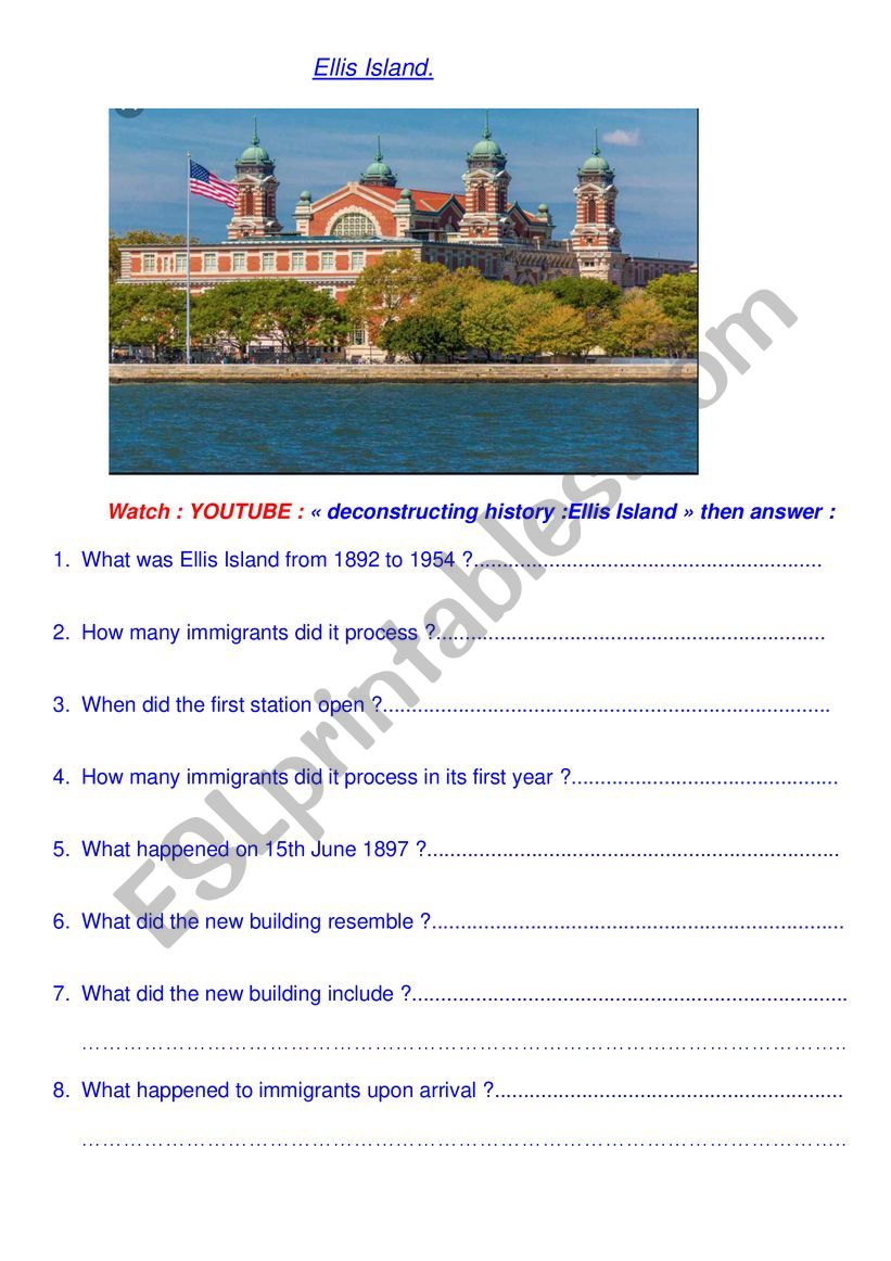 Ellis Island worksheet