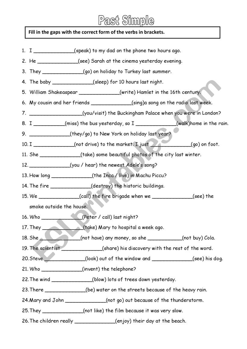 Past Simple worksheet