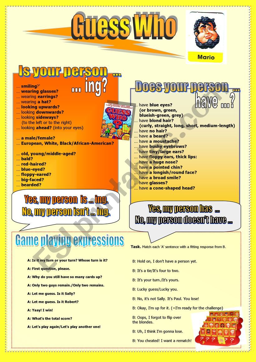 describing people actitivy worksheet