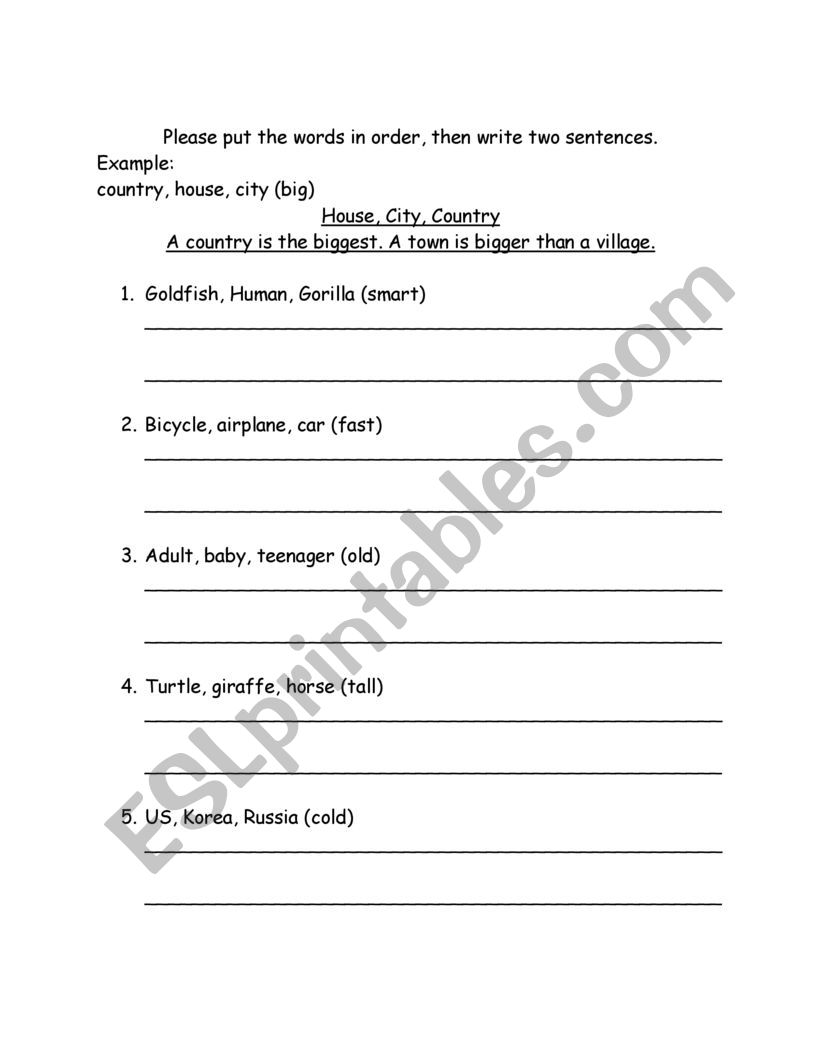 Comparatives and Superlatives worksheet