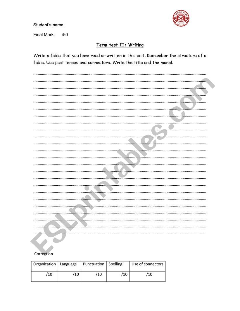 writing worksheet