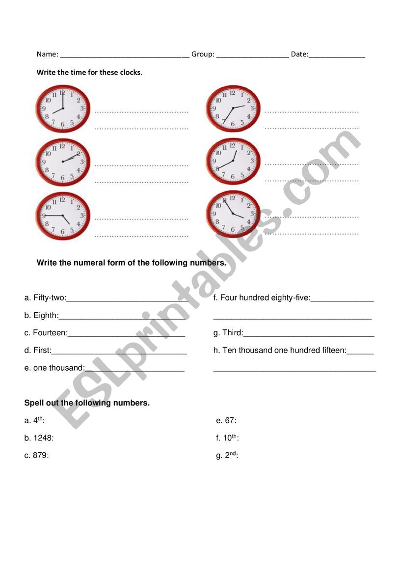 Numbers and Time worksheet