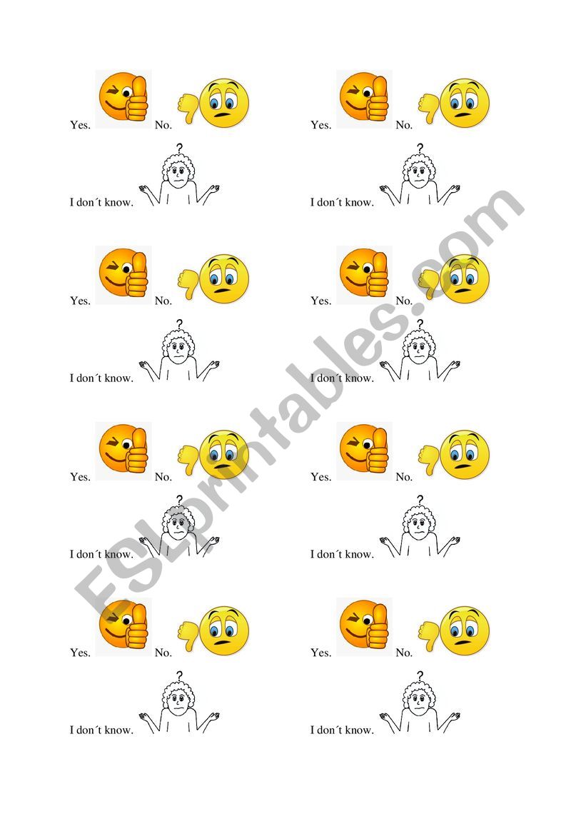 Yes, No, I dont know worksheet