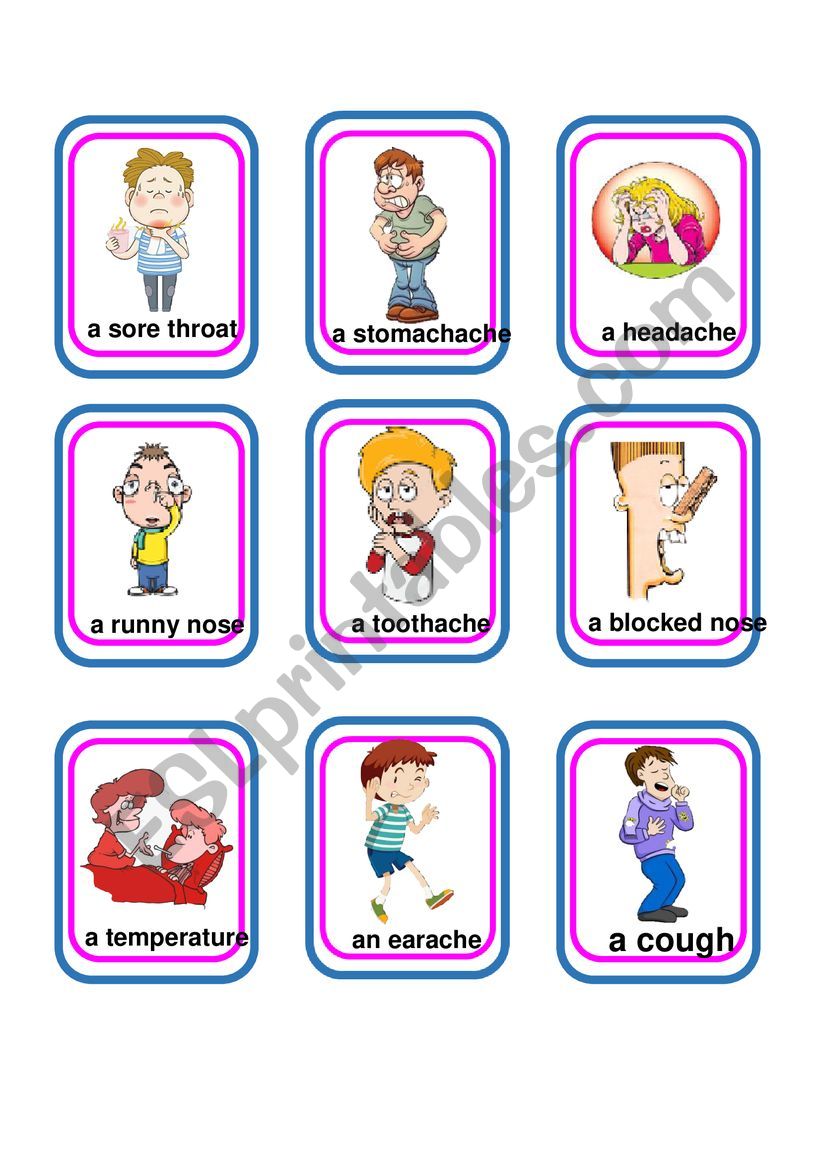 Cards on illnesses worksheet