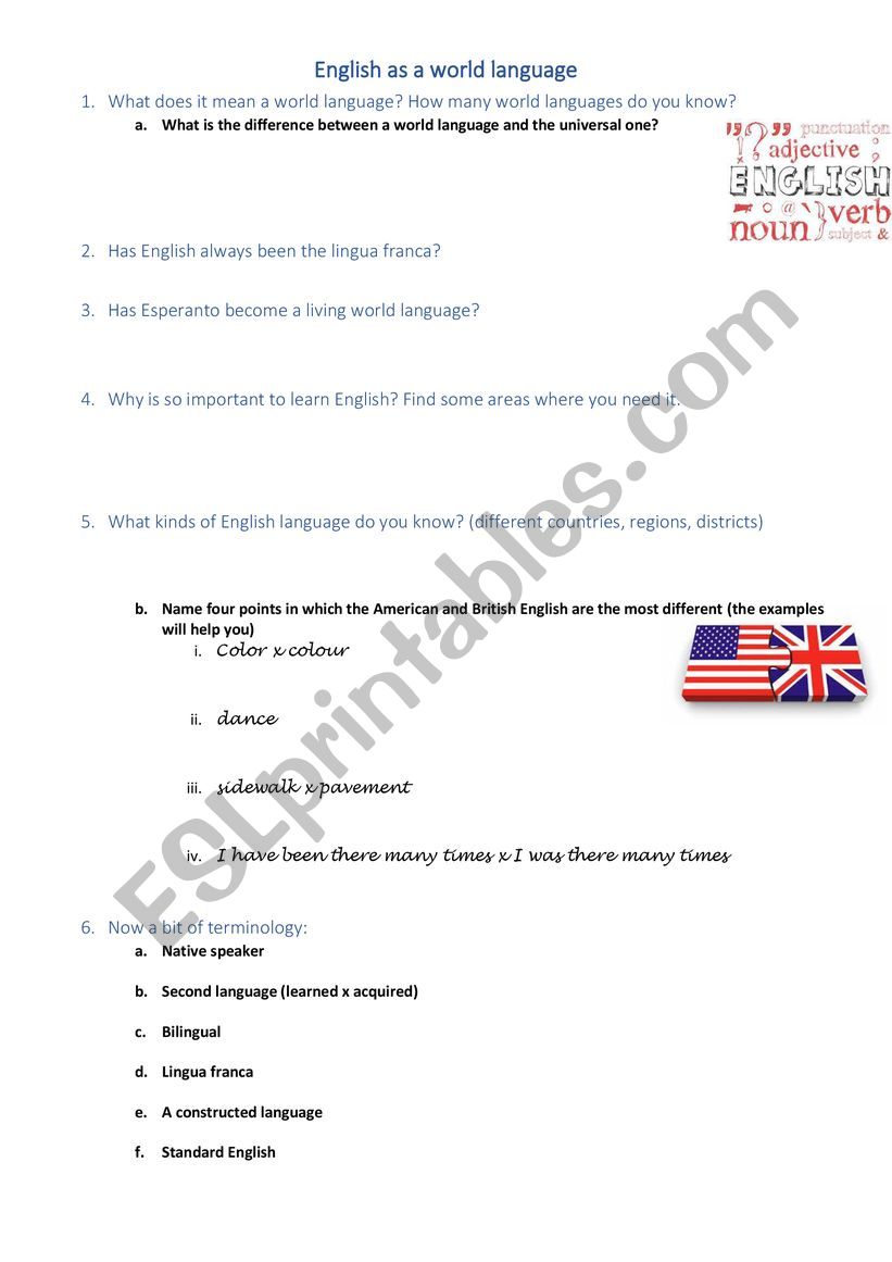 English as a world language worksheet