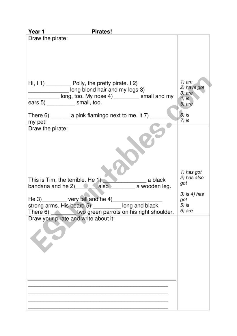 Draw the pirate worksheet
