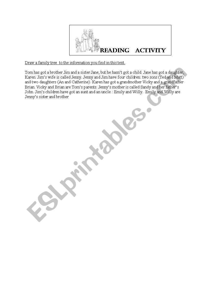 Family tree reading activity worksheet