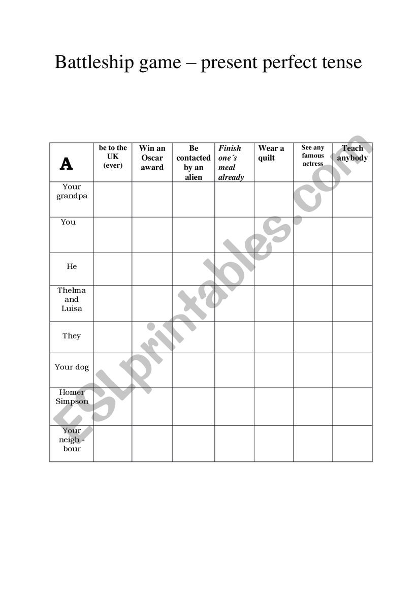 Battleship - present perfect tense