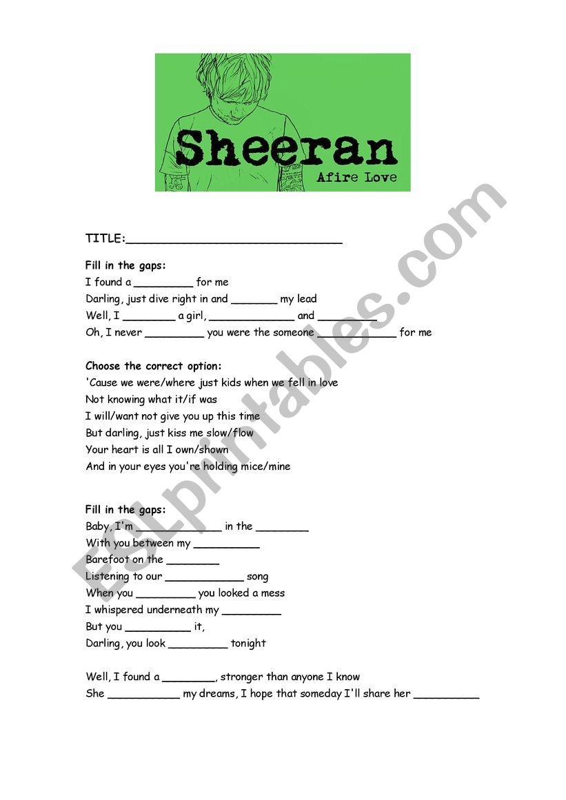 Perfect - Ed Sheeran worksheet