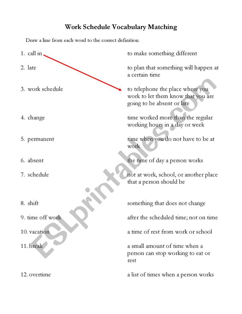 Work Schedule Vocabulary Matching