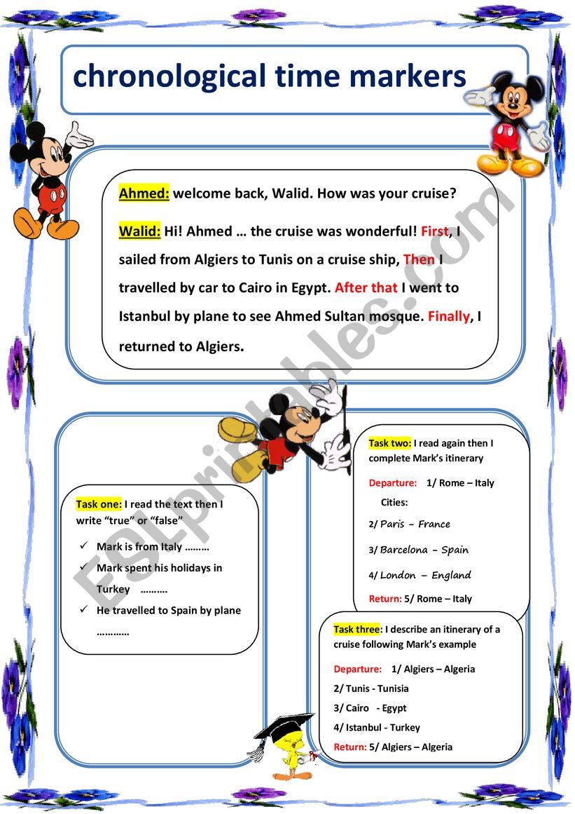 chronological time markers   worksheet