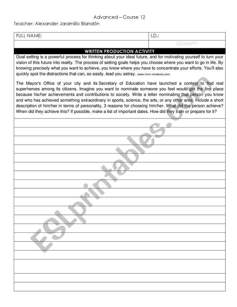 WRITTEN EXERCISE worksheet