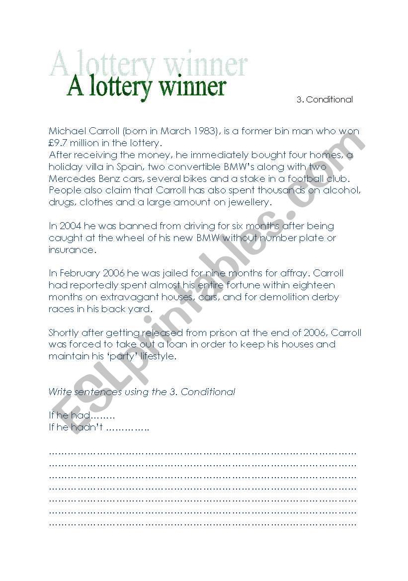 A lottery winner worksheet