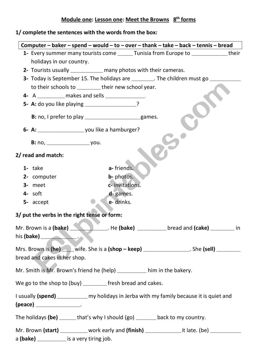 8th form module one review worksheet