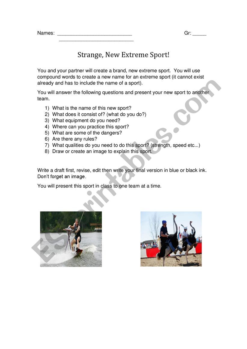 New Sport worksheet