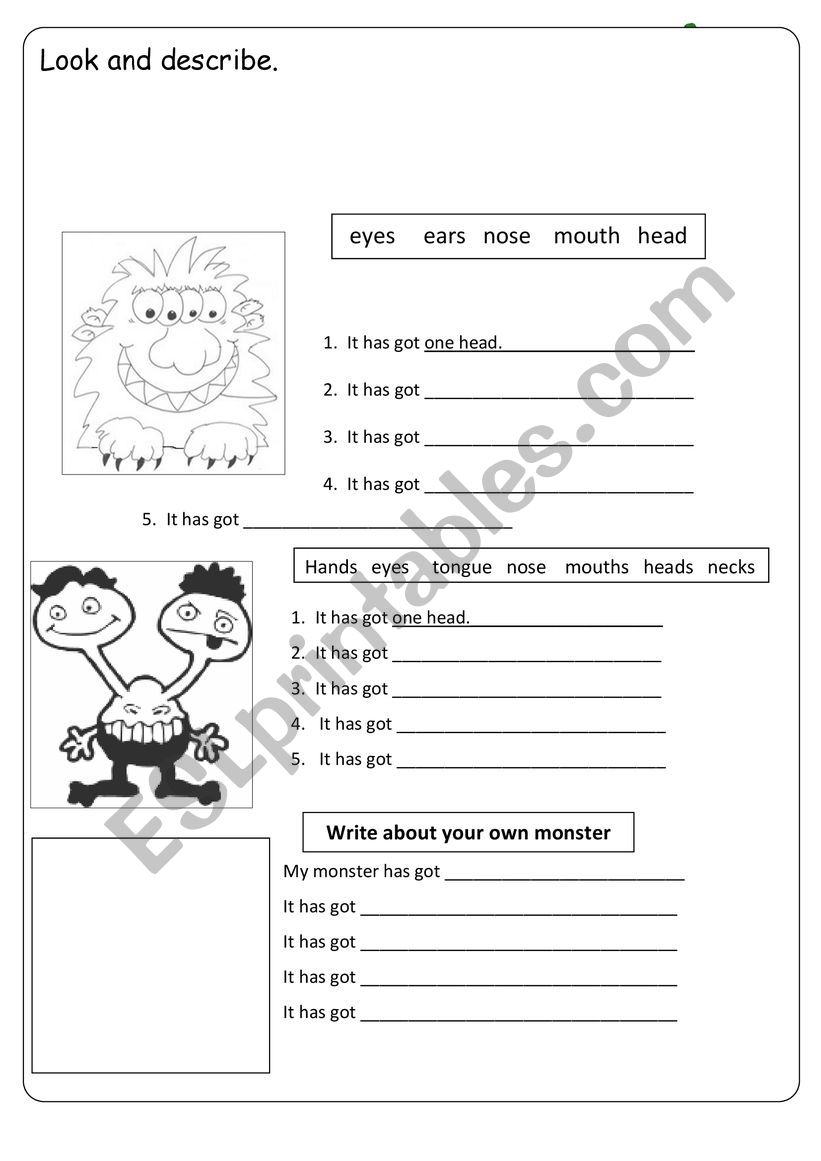 Body parts worksheet