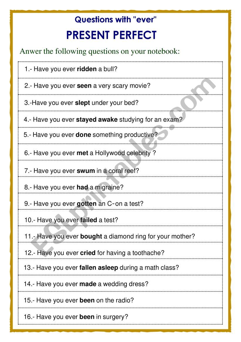 Have you ever? worksheet