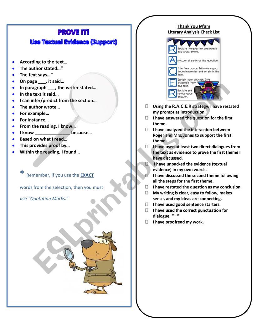 Textual Evidence  worksheet