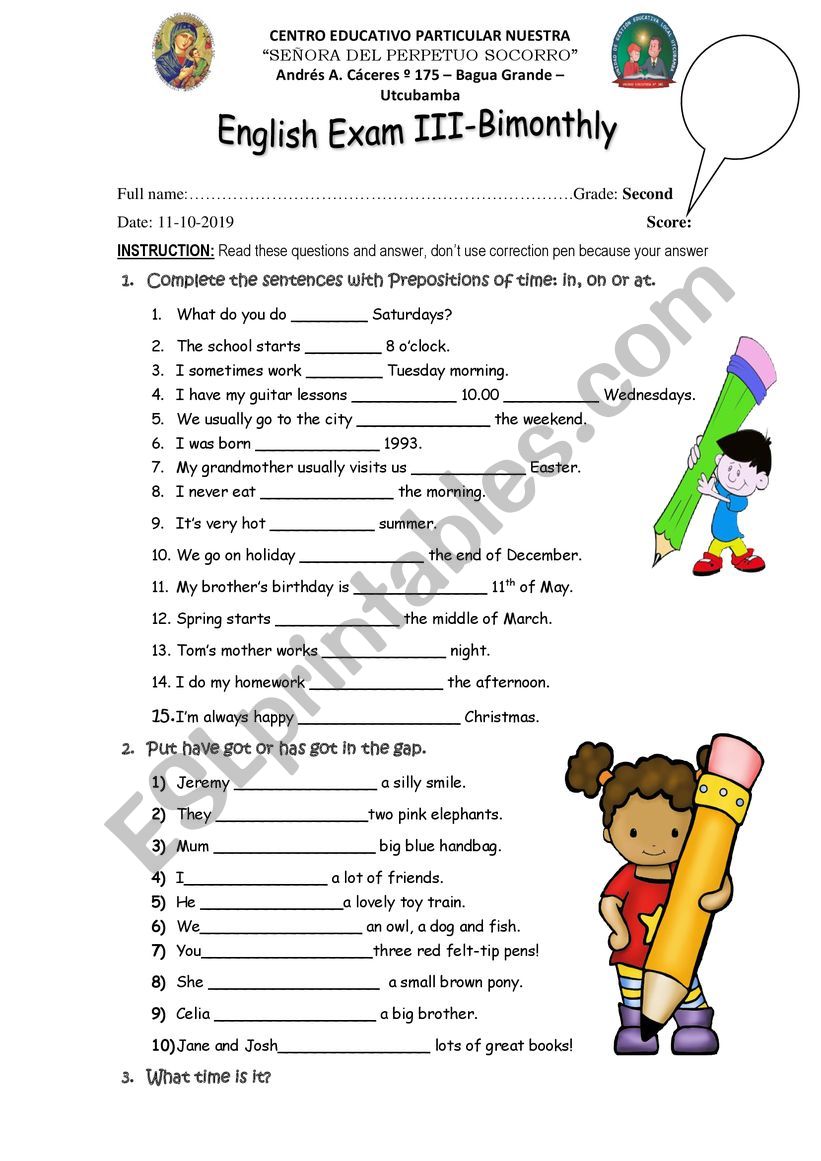 ENGLISH QUIZ 2019 worksheet