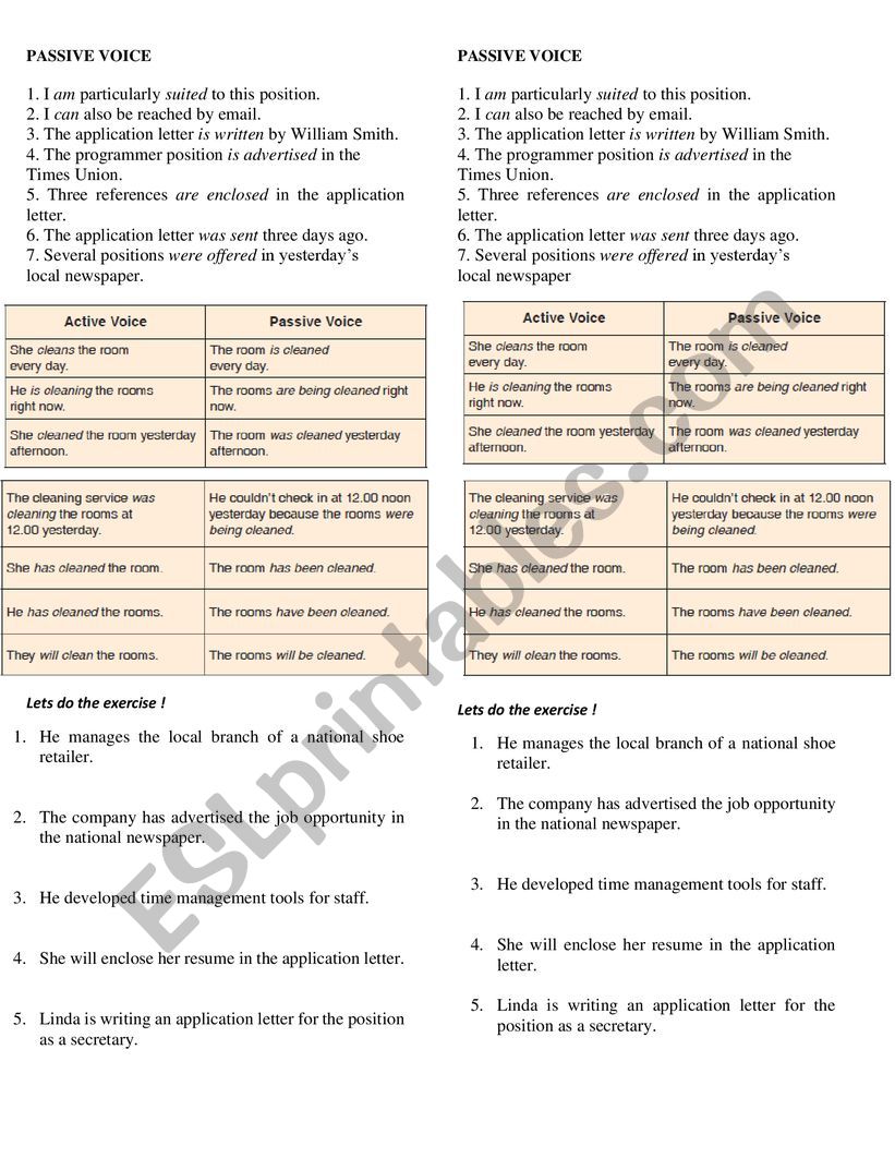 passive voive worksheet