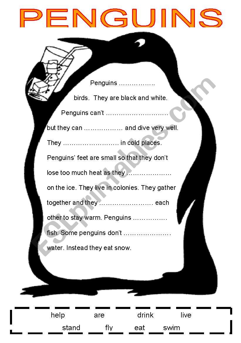Penguin Verb Cloze worksheet