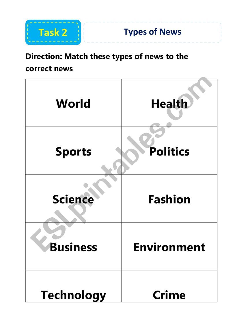 Task: Types of News worksheet