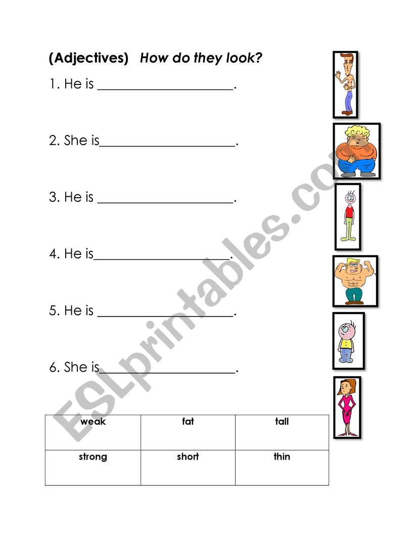 Adjectives worksheet