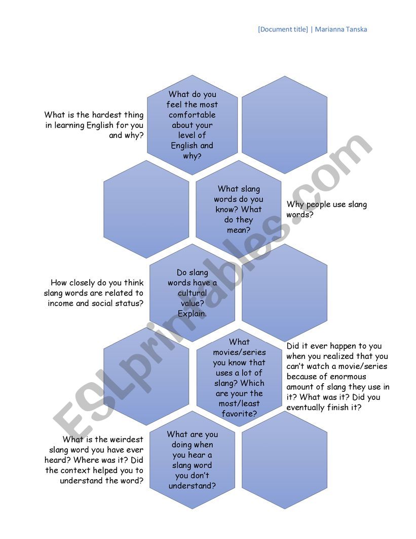 Slang Questions worksheet