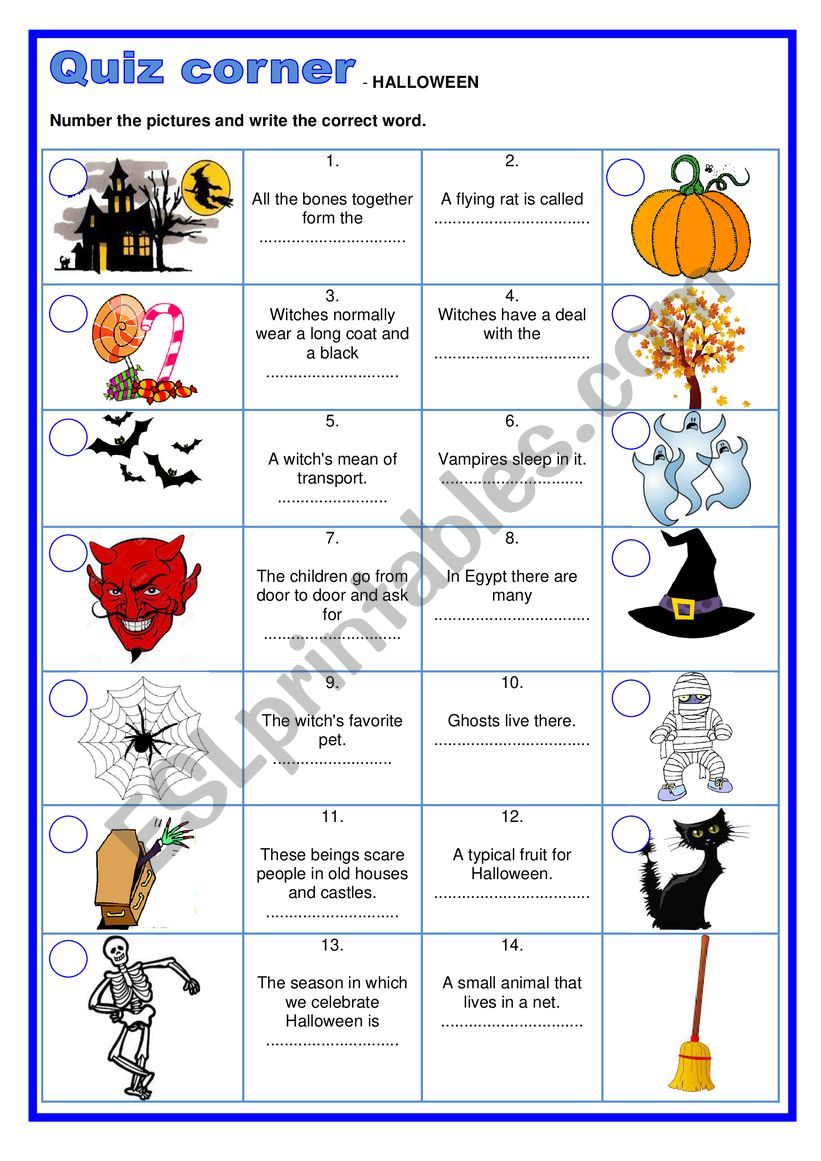 Quiz corner - Halloween worksheet