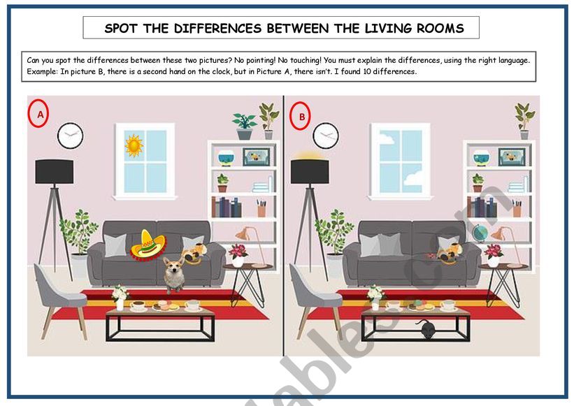 Spot the difference exercise worksheet