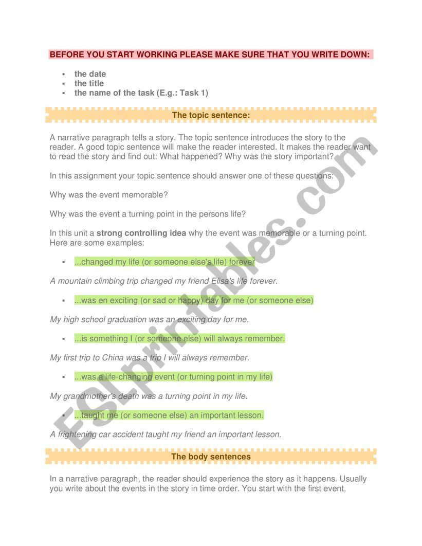 Writing a Narrative Paragraph 2