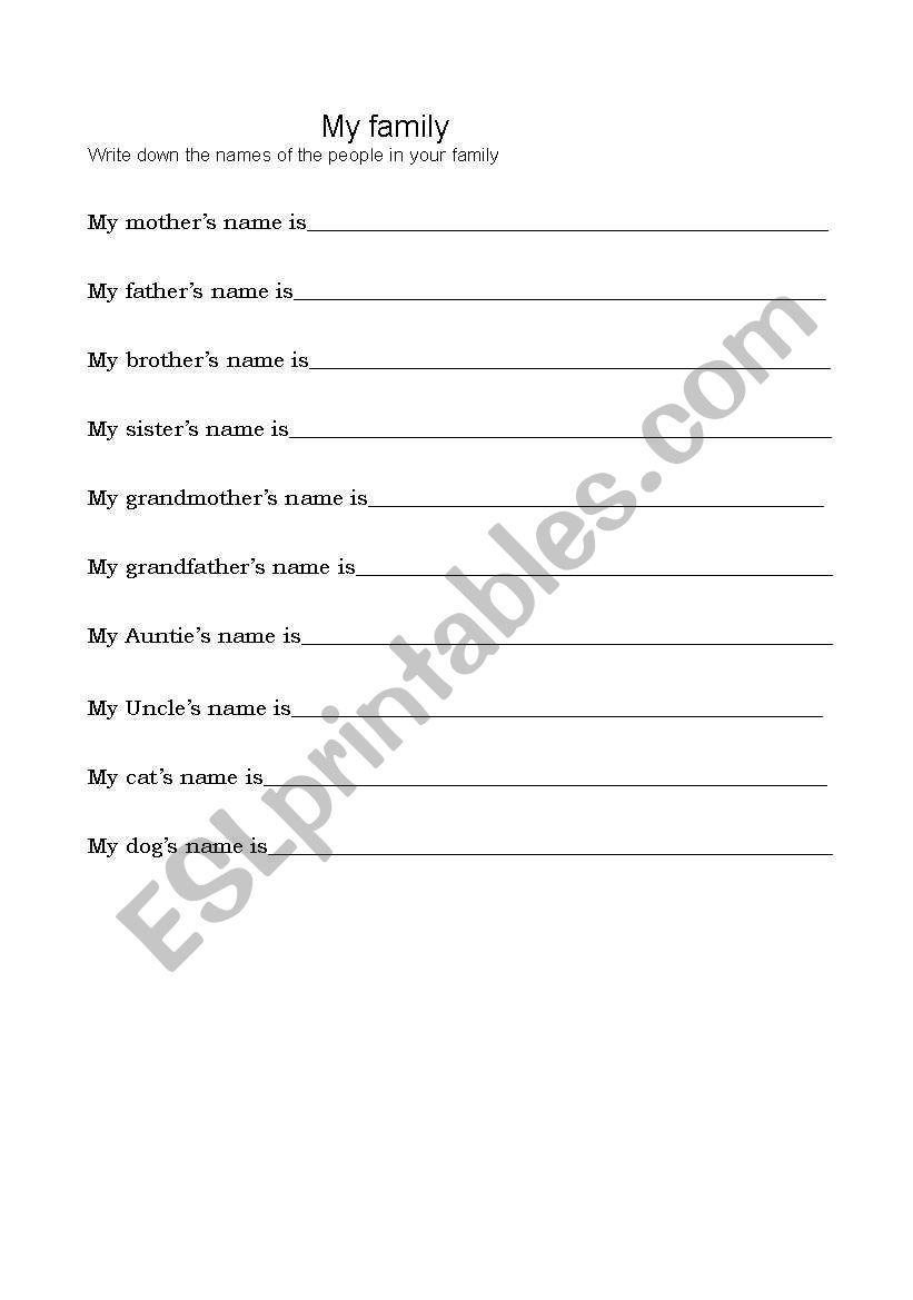 My family worksheet
