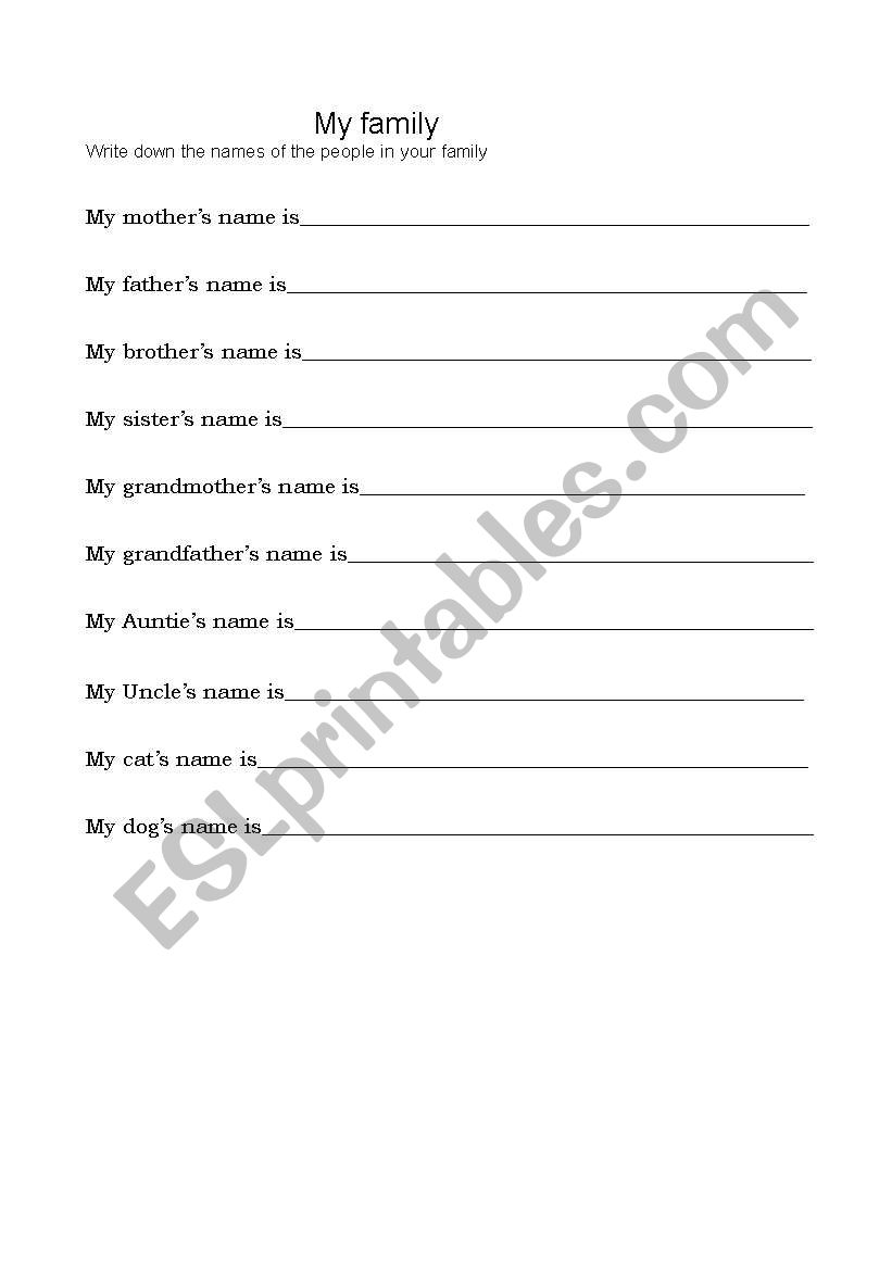 My family worksheet