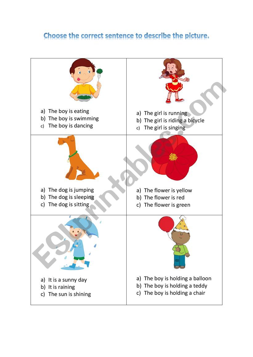 Choose The Correct Word To Complete The Sentence Worksheet