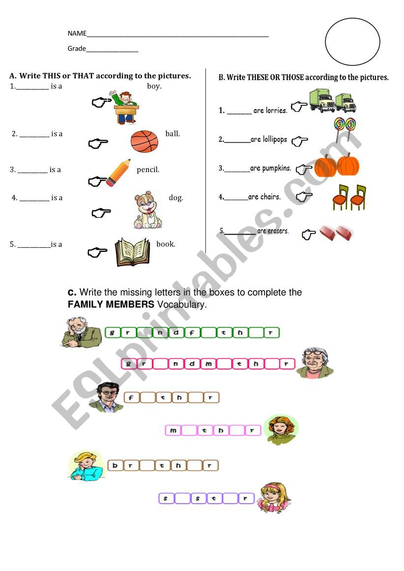 Demonstrative pronouns worksheet