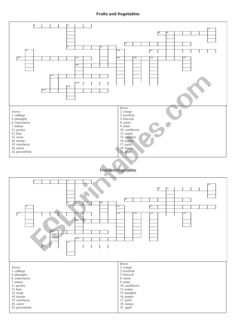 Criss cross worksheet