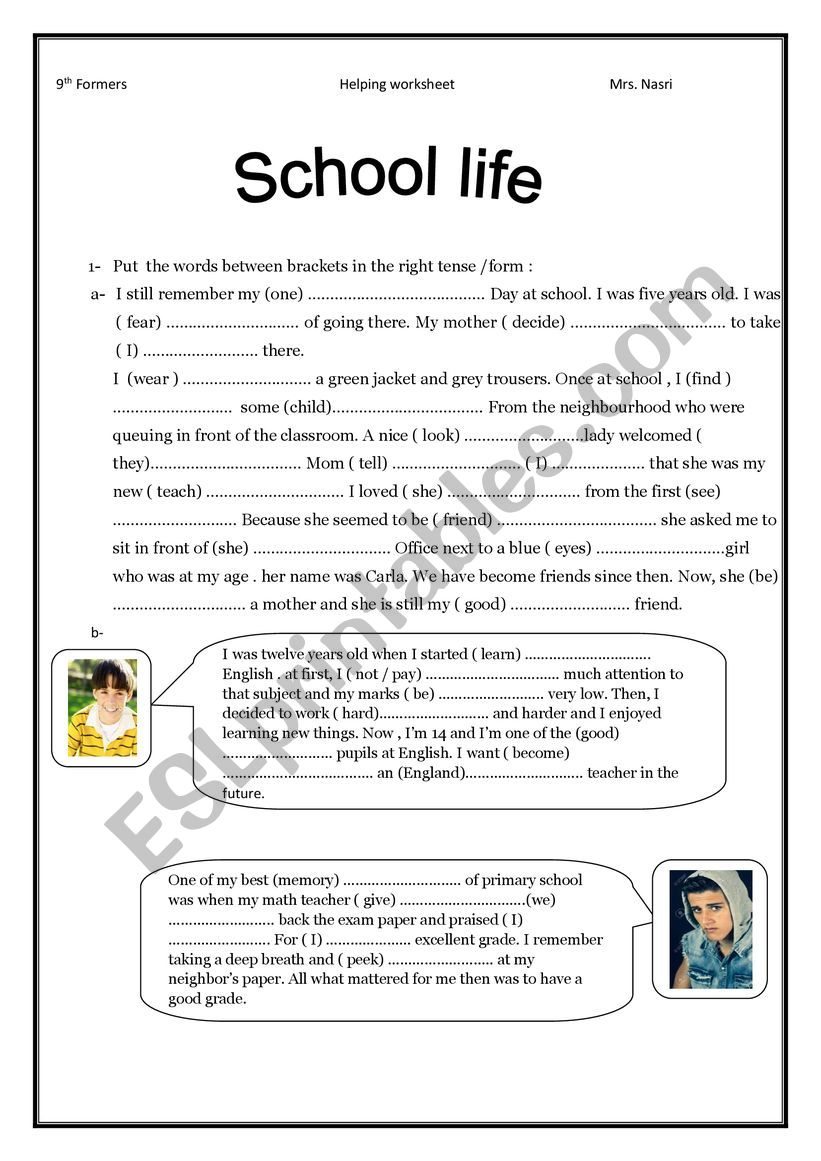 school life worksheet