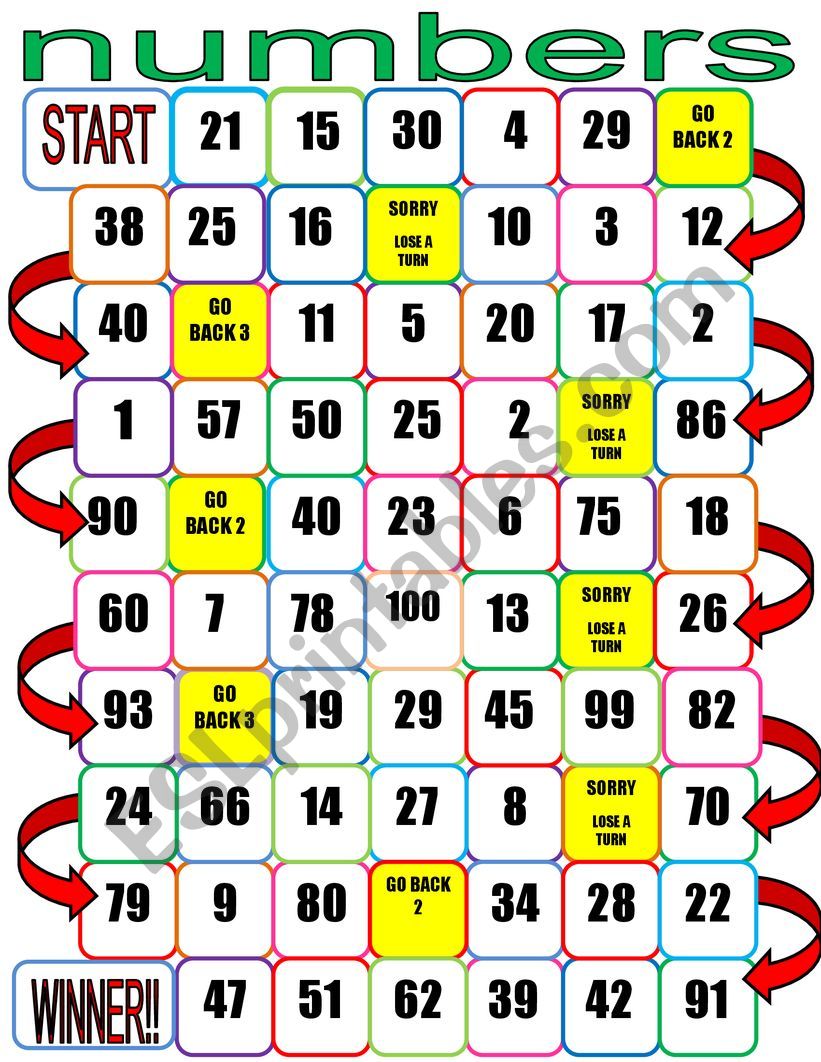 number board game worksheet