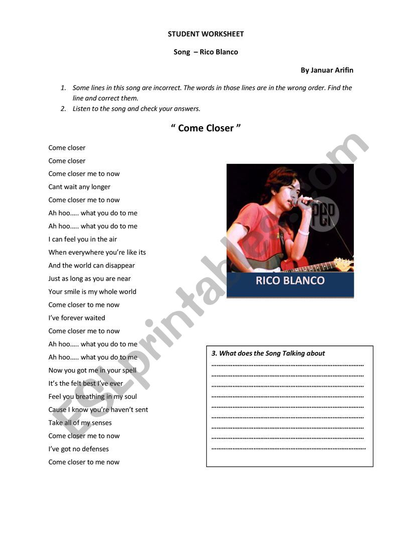 SONG WORKSHEET worksheet