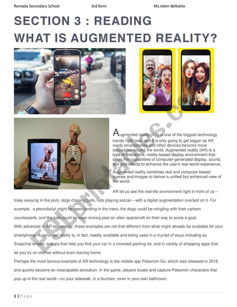 Reading Comprehension about augmented reality
