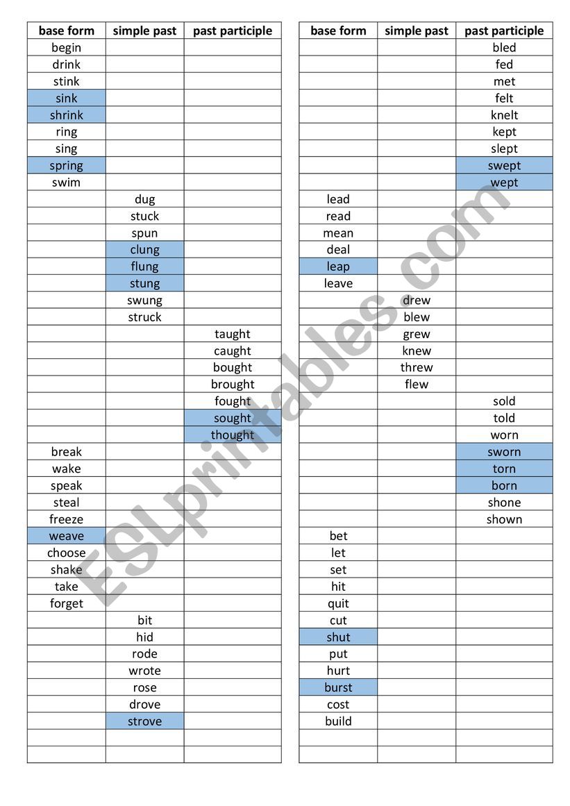 Past simple worksheet