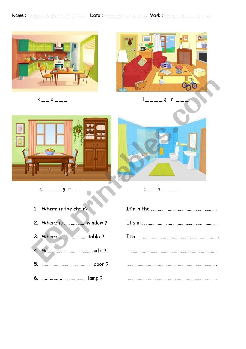 rooms of the house worksheet