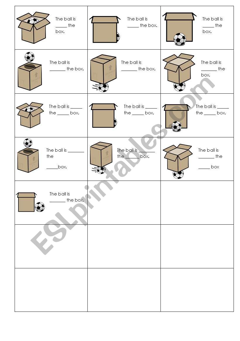 Preposition flash card - ball and box