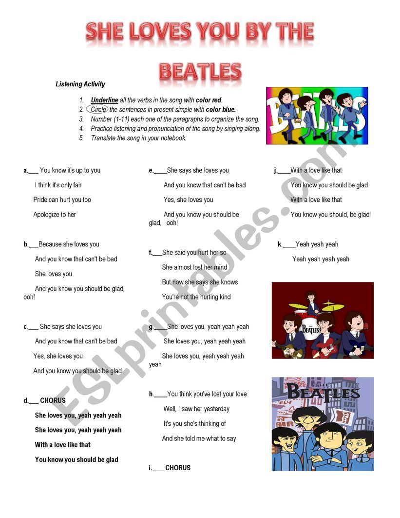 She Love You Song Exercise worksheet