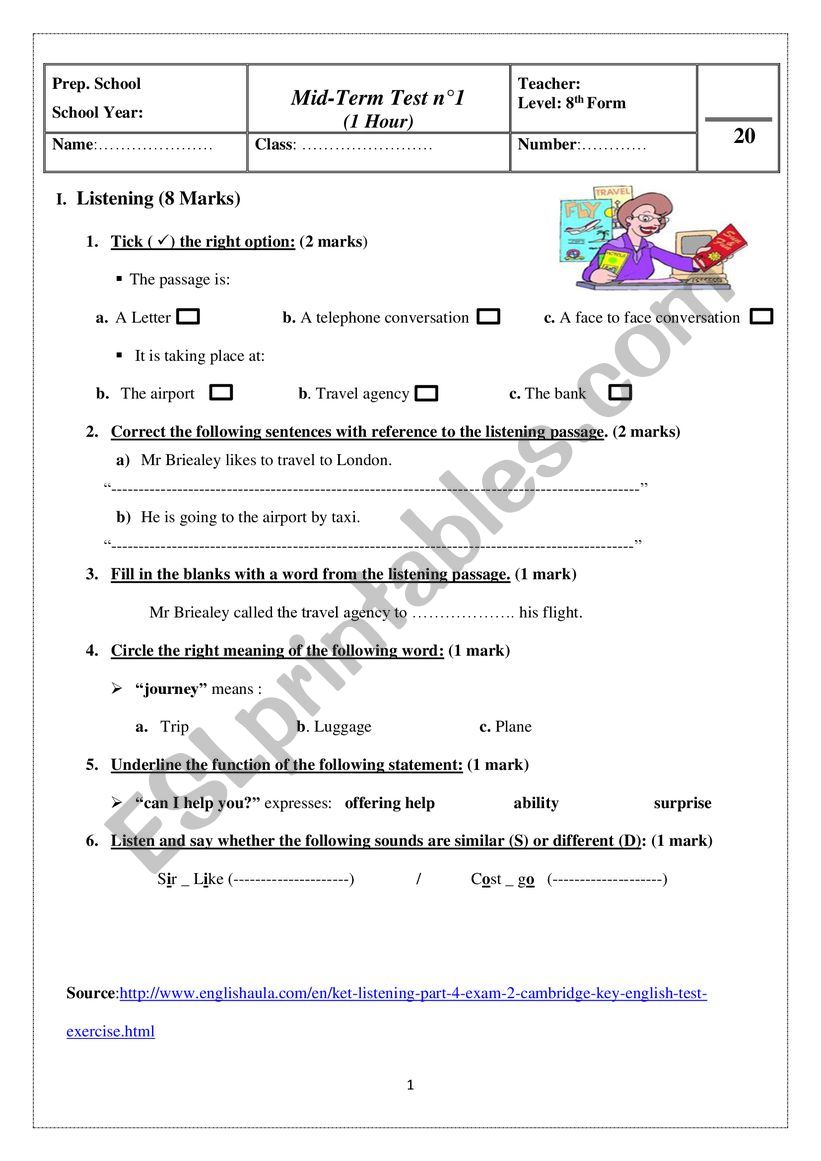 8th grade mid term test n1 worksheet