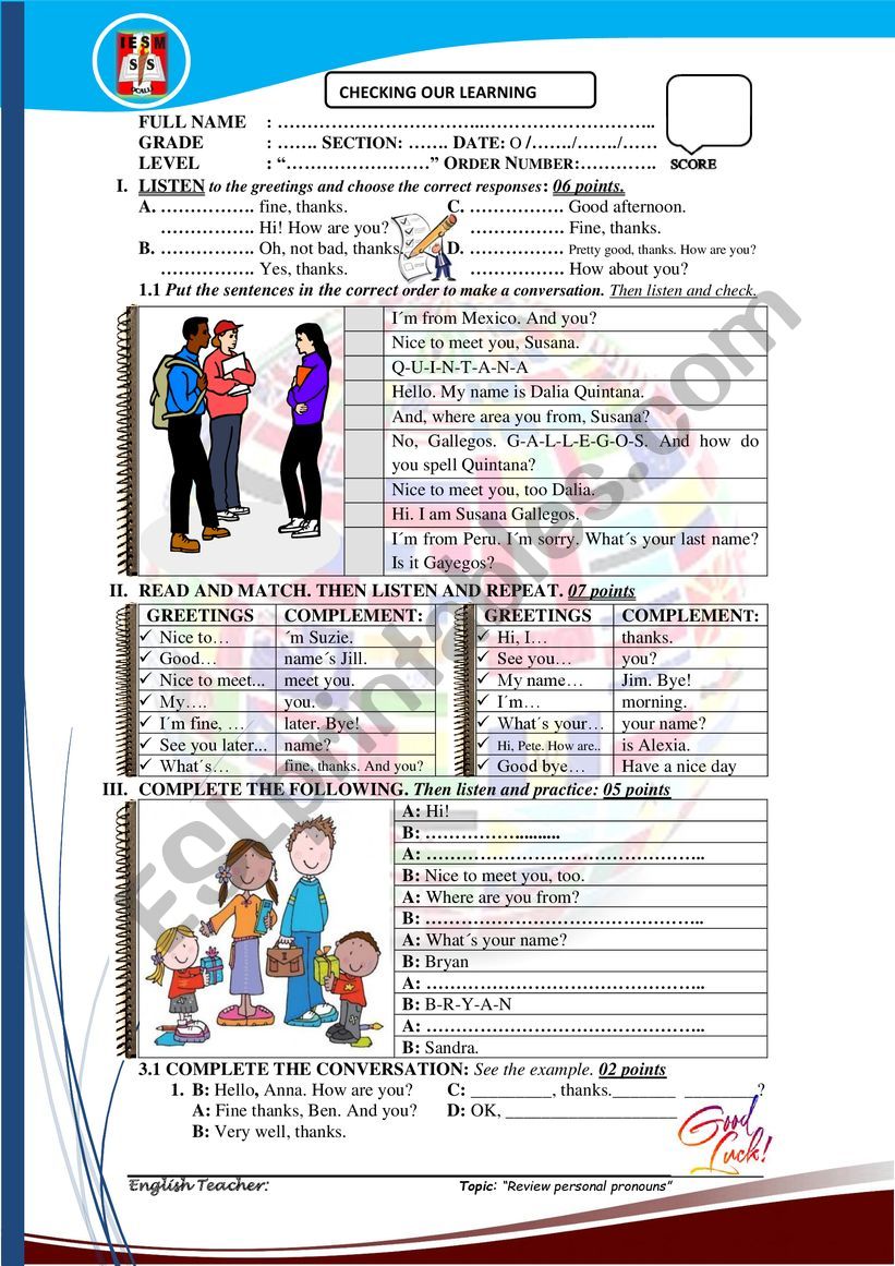 GREETINGS AND FAREWELLS worksheet