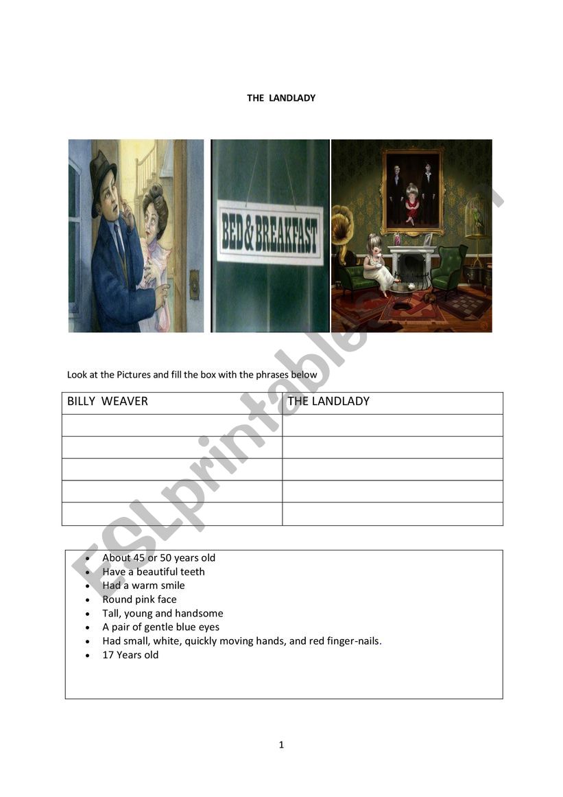 landlady worksheet