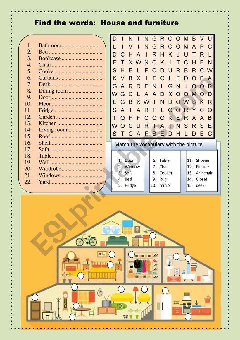 House and furniture worksheet