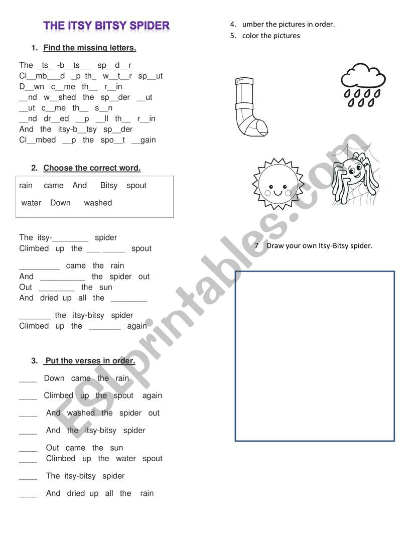 The Itsy-Bitsy spider. song worksheet