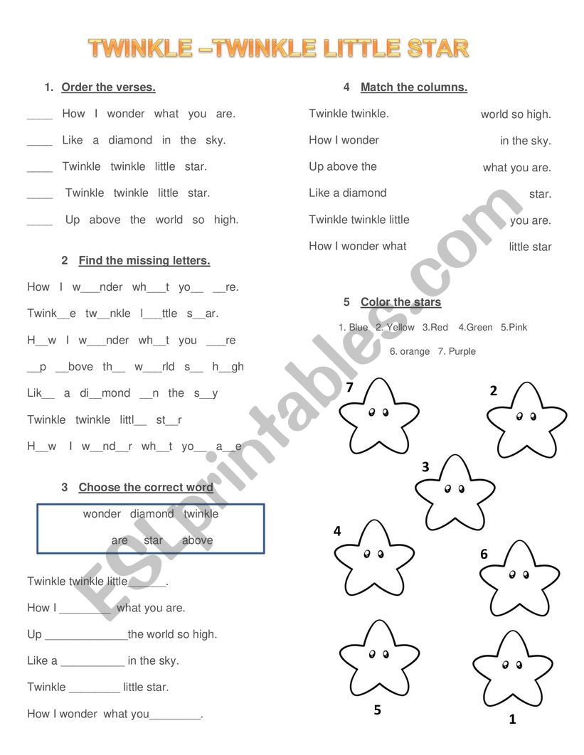 twinkle twinkle little star worksheet